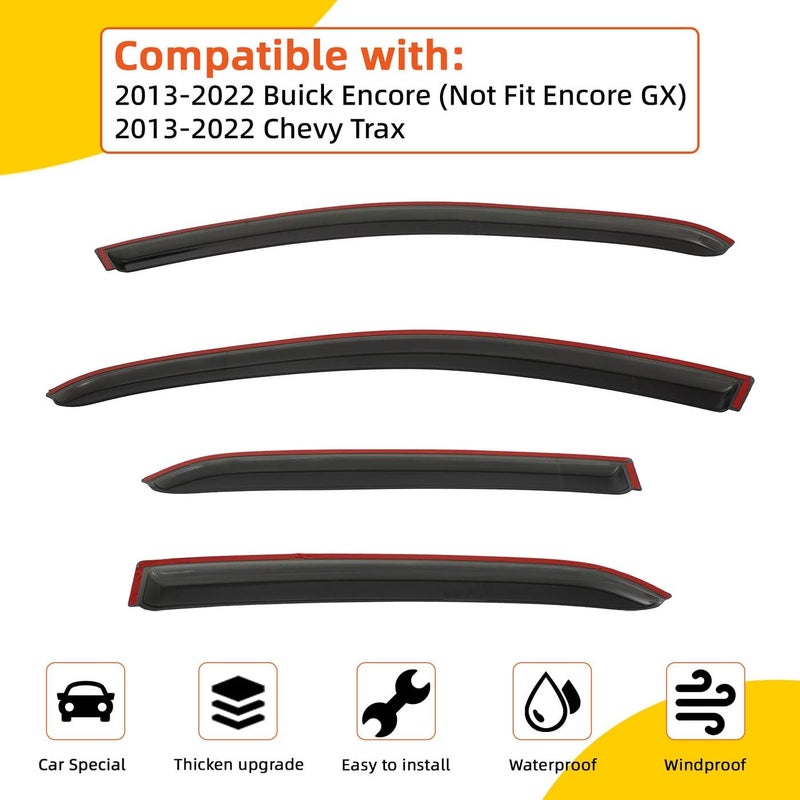 PLDDE Rain Guards Compatible with 2013-2022 Buick Encore/Chevy Trax Tape-On Side Window Visor Wind Deflector Vent Visors Car Accessories 4pcs - Image 2